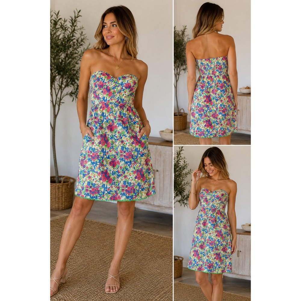 Girls from Savoy Dress Strapless Floral Sweetheart Pockets Summer Multicolor 10‎